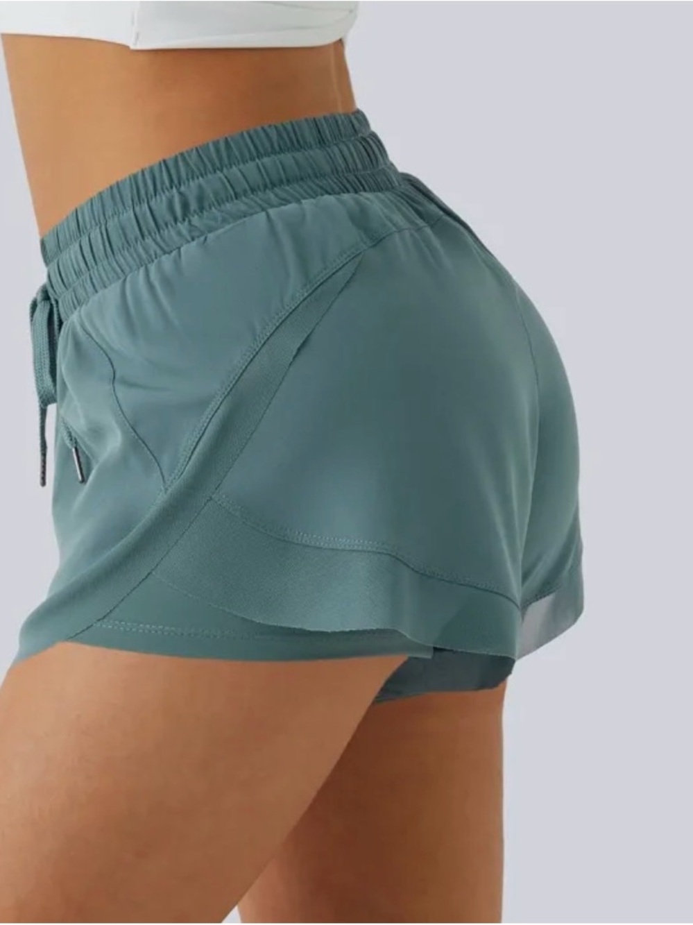 Halara Mid Rise Contrast Mesh 2-in-1 Flowy Running Shorts Mineral Blue NEW XL